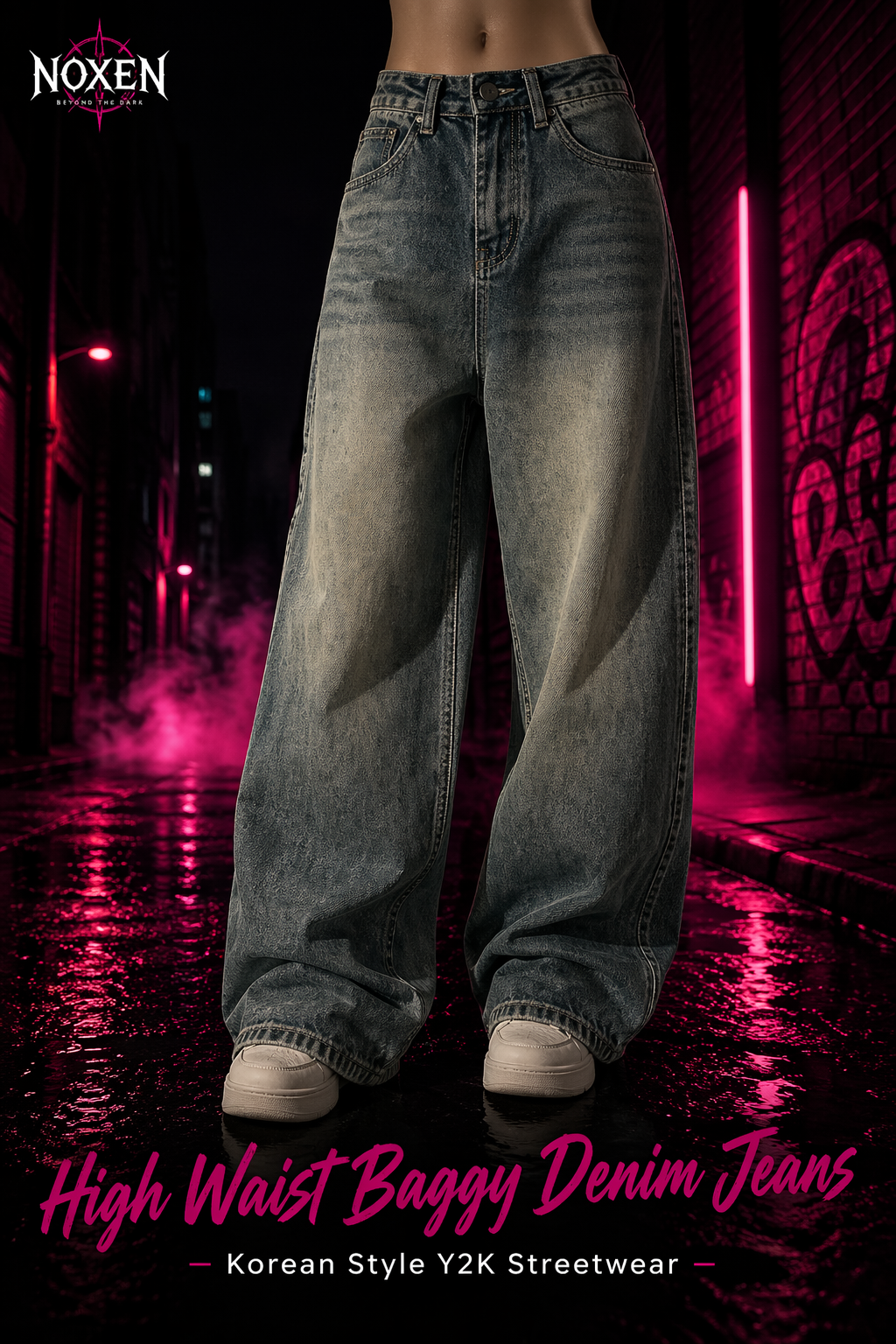 Noxen High Waist Baggy Denim Jeans – Korean Style Y2K Streetwear by noxen