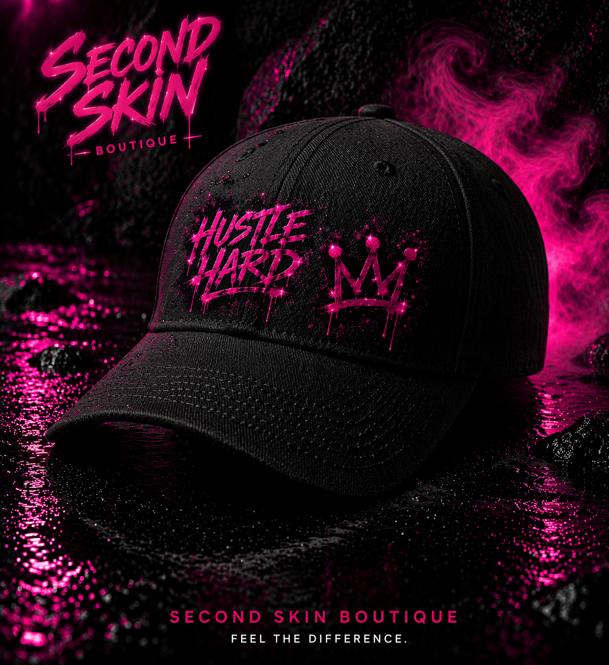 Hustle Hard Cap Streetwear Statement Hat Pink Graffiti Design