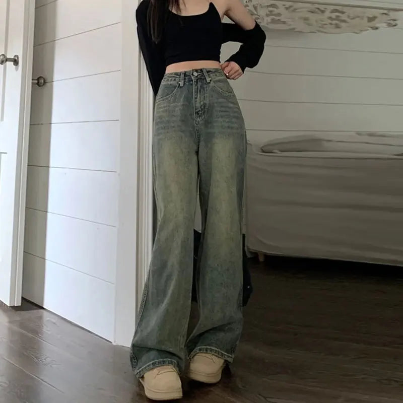 High Waist Baggy Denim Jeans – Korean Style Y2K Streetwear