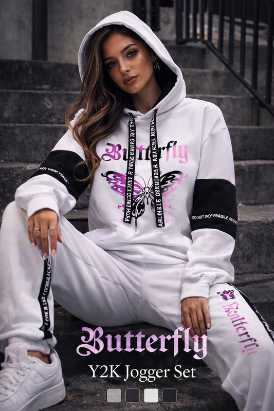 Butterfly Y2K Streetwear Hoodie Set