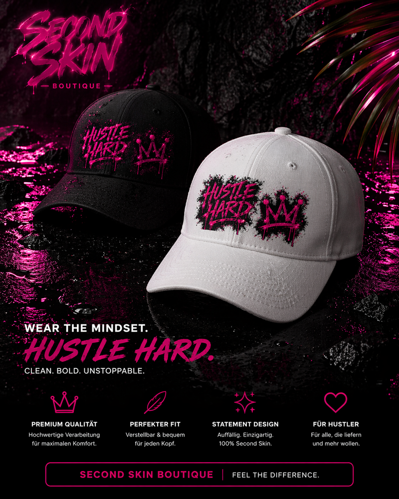 Hustle Hard Cap  Streetwear Statement Hat Pink Graffiti Design