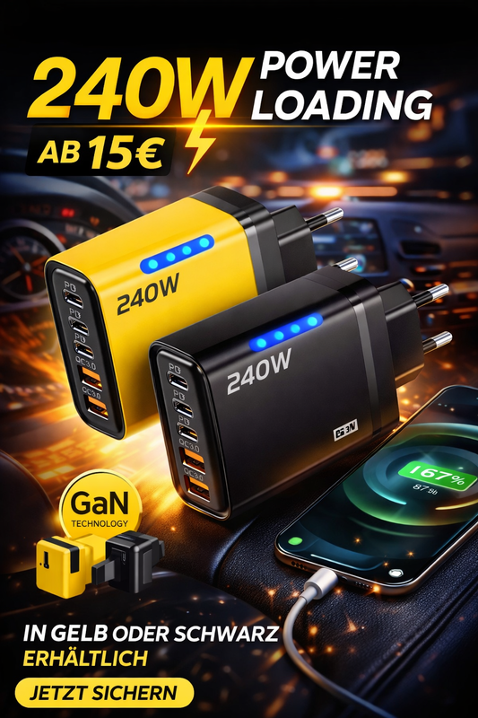 240W GaN USB C Ladegerät 5 in 1 Schnellladung Telefon Ladegerät Netzteil für iPhone Samsung Xiaomi Typ C EU/US-Stecker Wandladegerät
