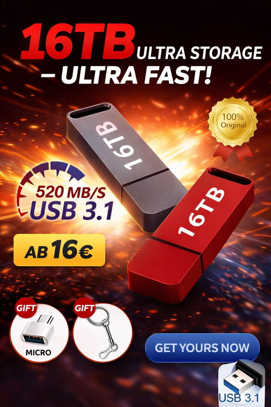 USB-Stick mit 16 TB, USB 3.2, Hochgeschwindigkeits-USB-Stick, , Metall - USB-Speicher für Computer-Speichergeräte
