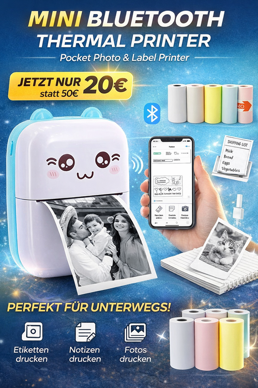 Mini Bluetooth Thermal Printer – Pocket Photo &amp; Label Printer