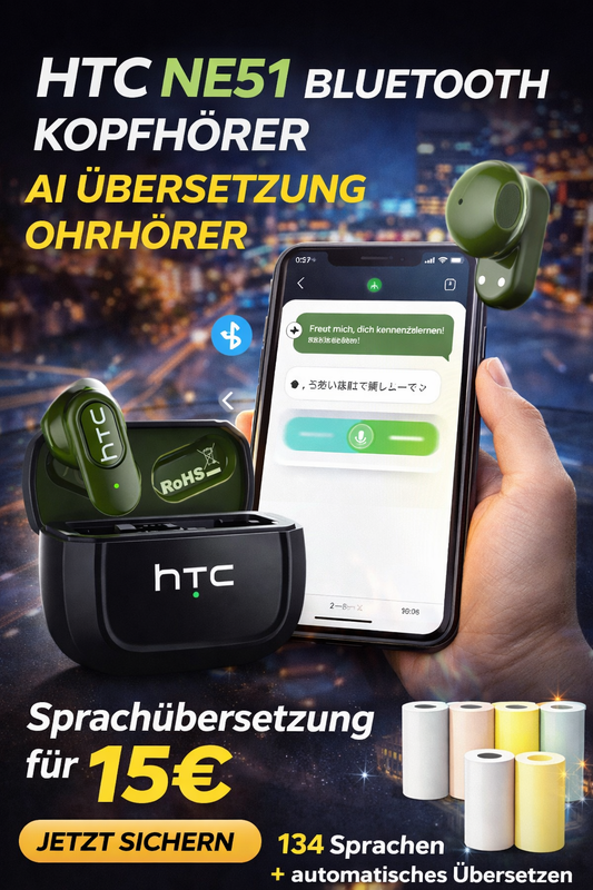 HTC NE51 Bluetooth V6.0 Kopfhörer AI Übersetzung Ohrhörer Rauschunterdrückung Drahtlose Kopfhörer HD Langlebige Bluetooth-Kopfhörer