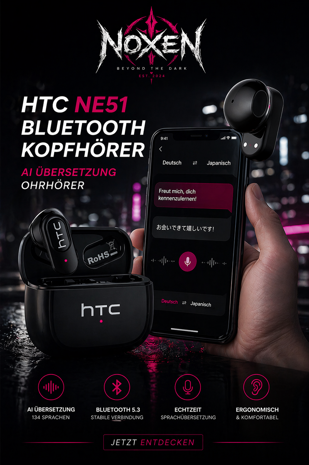 HTC NE51 Bluetooth V6.0 Kopfhörer by Noxen