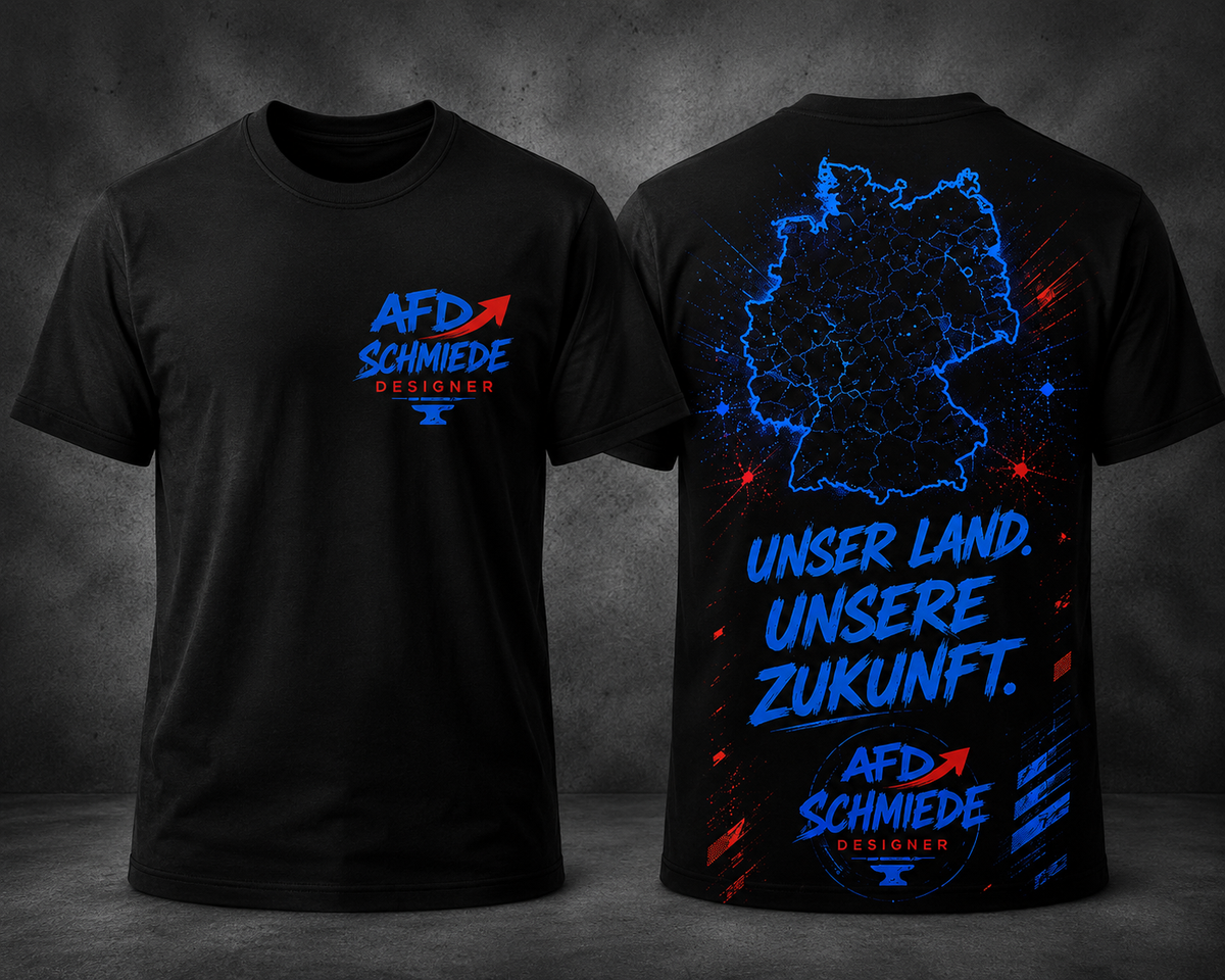 AFD Kollektion – T Shirts & Caps im Streetwear Style | NOXEN – Schwarzes Oversize-Streetwear-T-Shirt mit futuristischem Rückenprint und Neon-Design im urbanen Stil. afd unser land