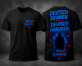 Schwarzes Oversize-T-Shirt mit modernem Cyberpunk-Backprint und markanter Typografie im Streetwear-Look. afd deutsch denken