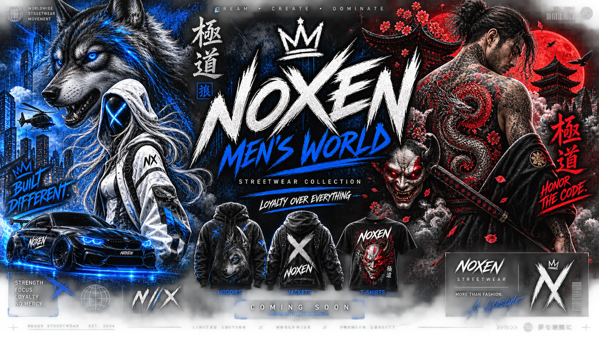 ChatGPT_Image_14._Aug._2026_18_29_25.png LOYALTY OVER EVERYTHING. DREAM CREATE DOMINATE. NOXEN Streetwear BUILT DIFFERENT. Von T Shirts bis Hoodies: