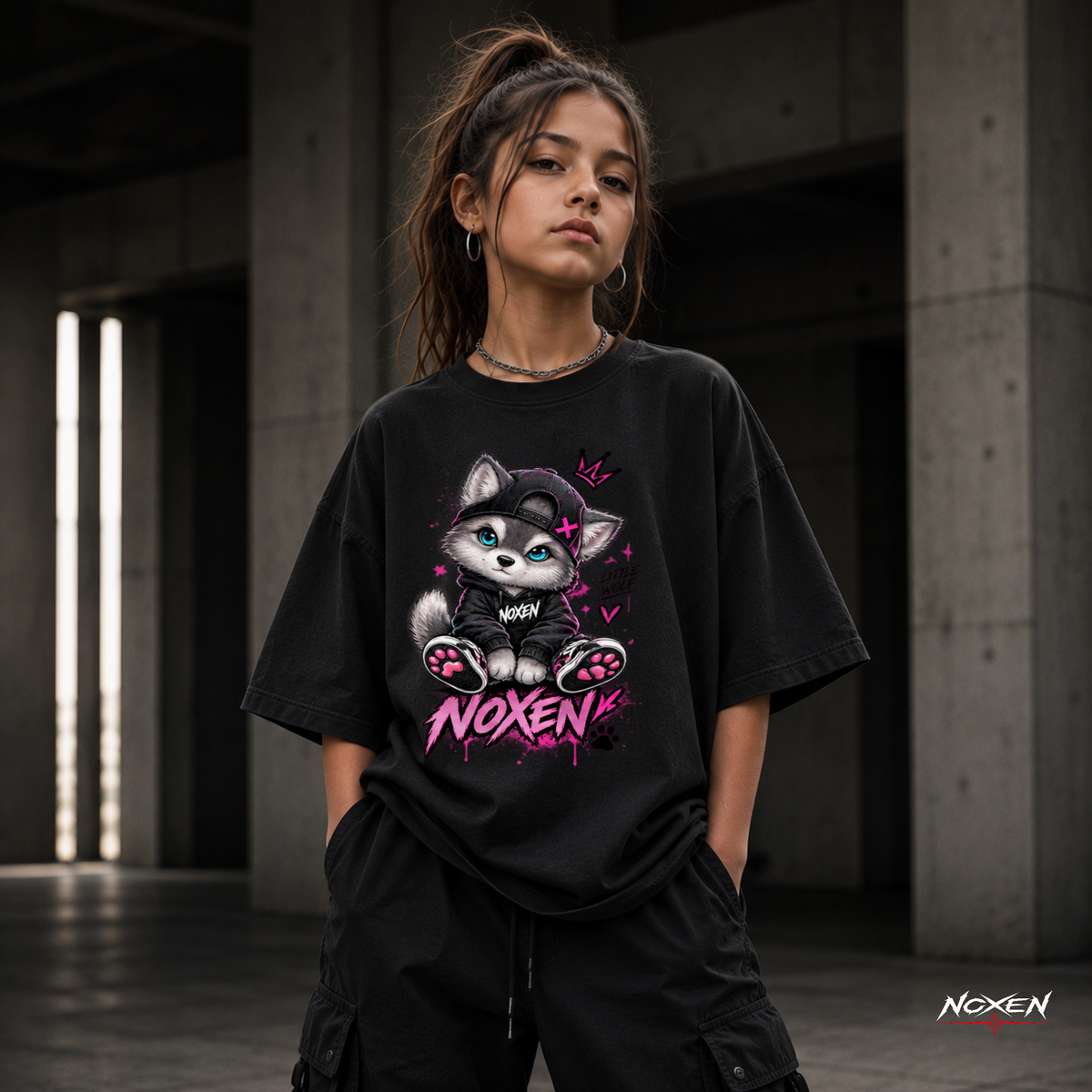 NOXEN Little Rebel Cat Kids Girl T Shirt – Produktansicht 2