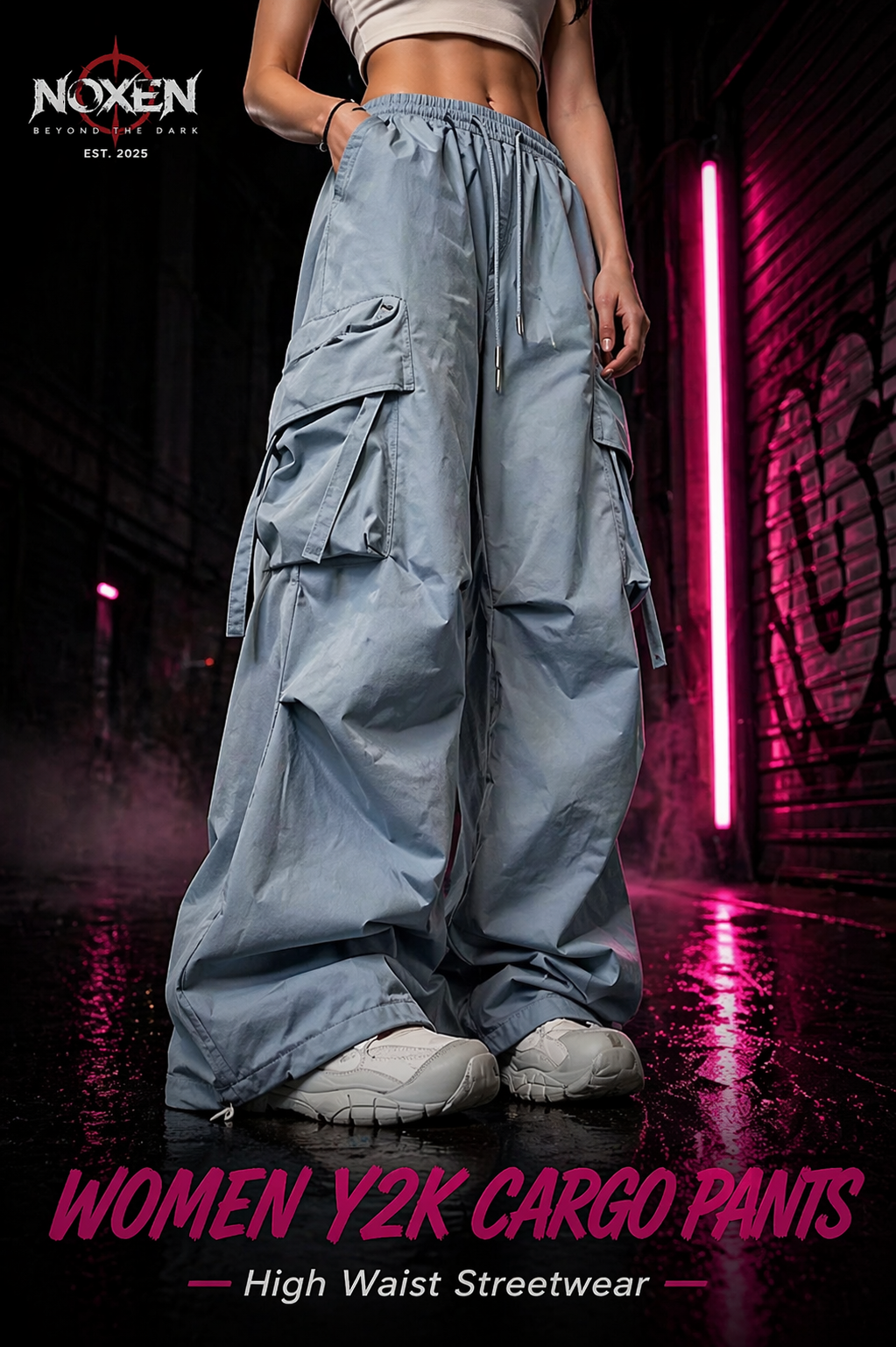 Women Y2K Cargo Pants – High Waist Streetwear by Noxen – Produktansicht